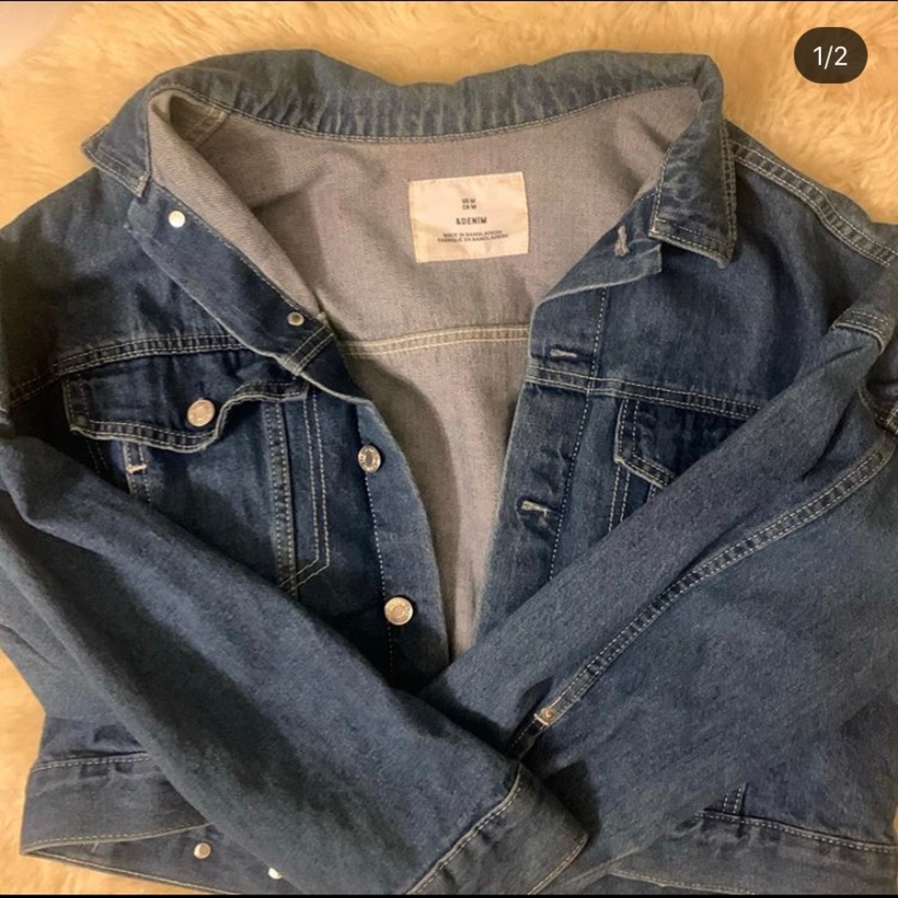 h&m &denim cropped denim jacket size m